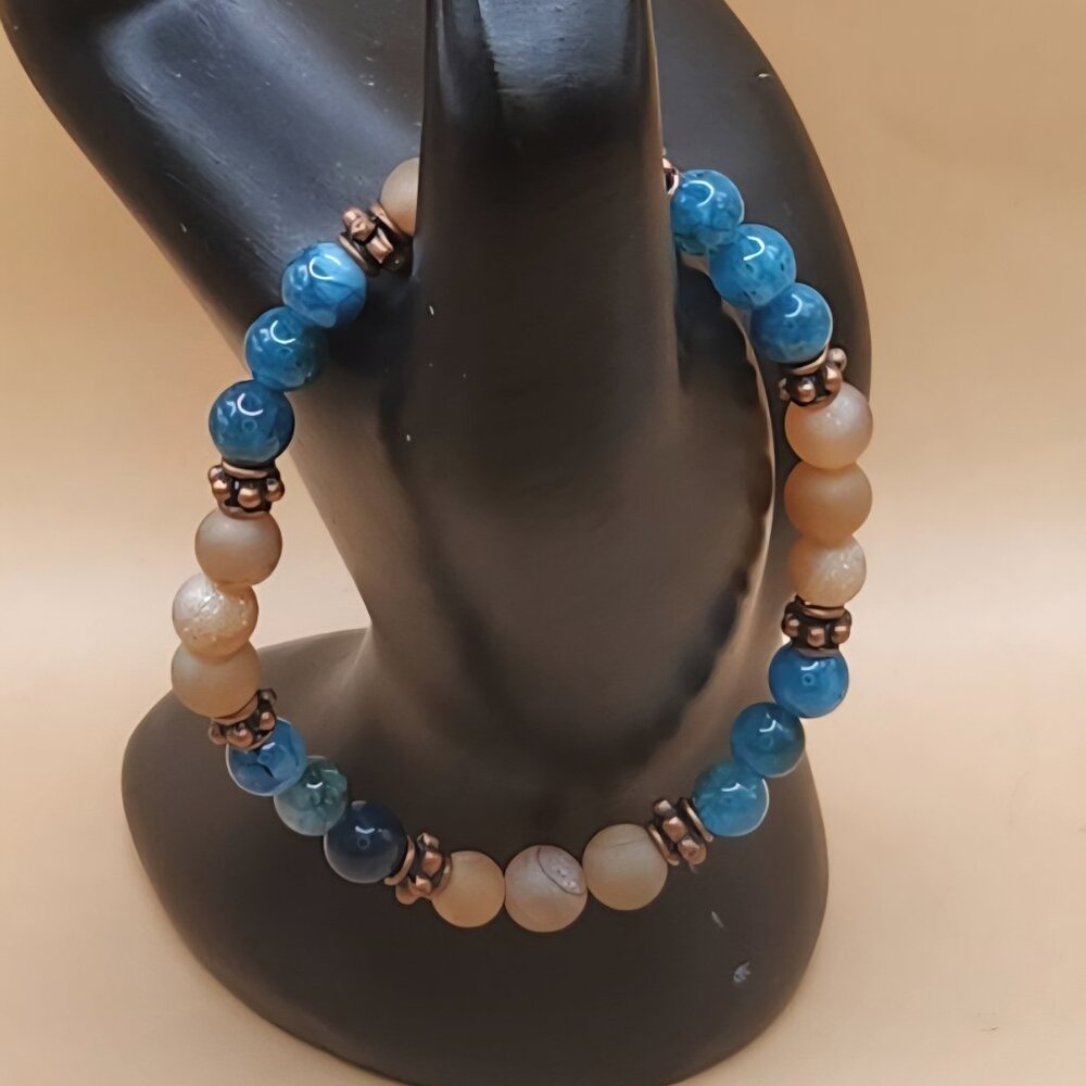 Apatite, Champgne Druzy Agate and Copper Beaded Bracelet - Picture 2 of 6